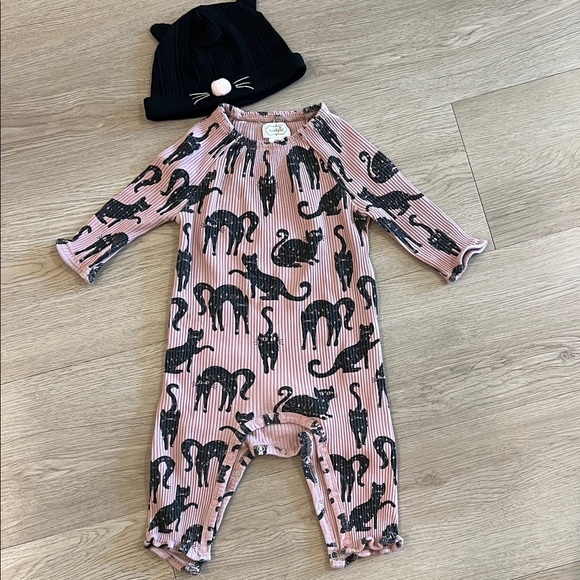 Mudpie Pink Cat Print Kids One Piece - Picture 1 of 4